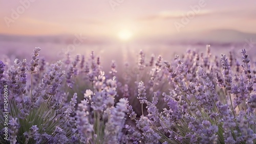 Lavender Field Sunrise Soft Light Pastel Colors