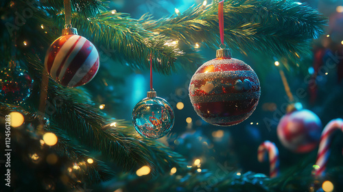  christmas tree ornaments close-up