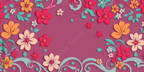 Wave-like colorful paper cut flowers with intricate details in a vibrant and eye-catching wallpaper design, paper cut, decorative photo