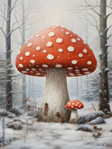 Retro-Inspired Realistic Mushroom Illustration, Generative AI photo