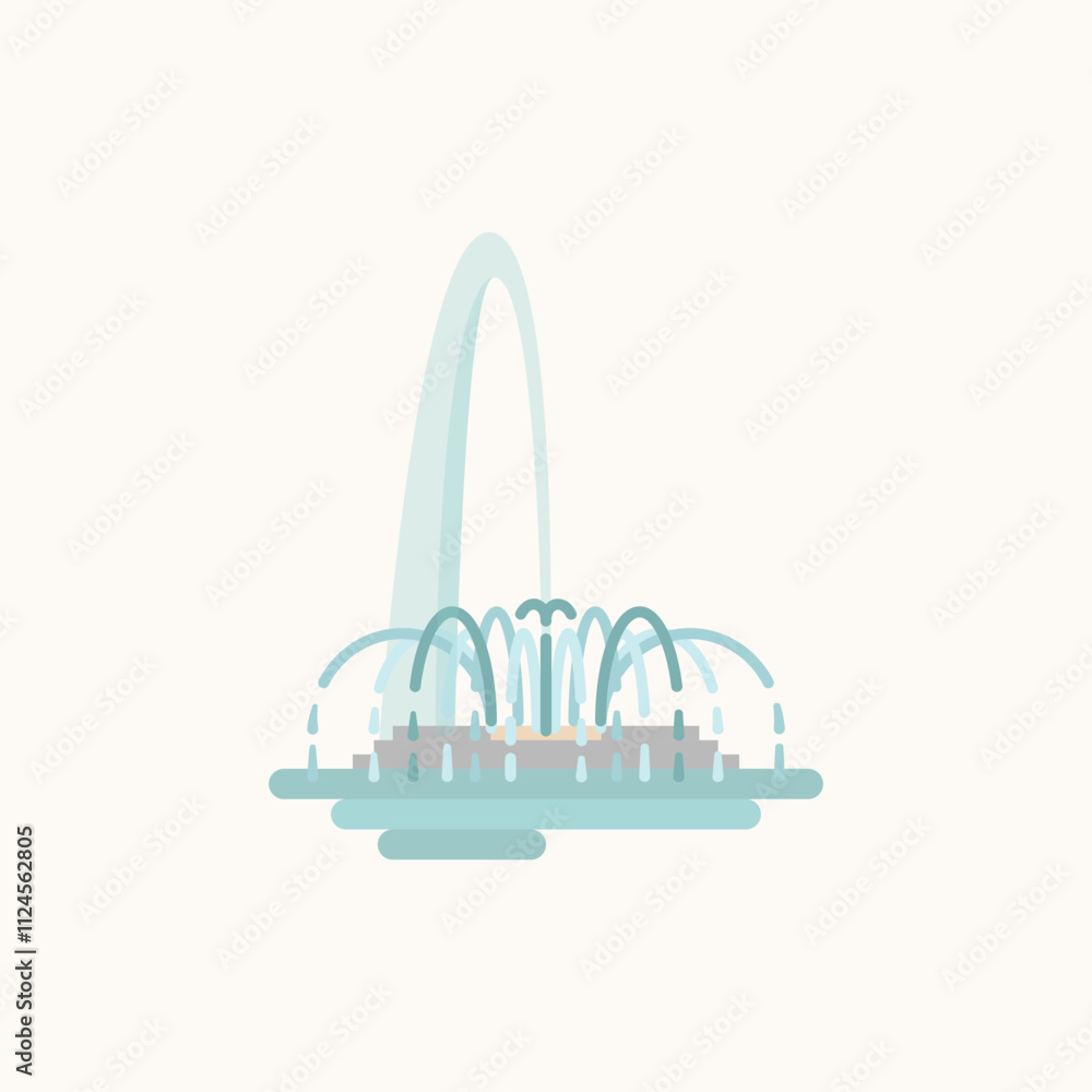 Fototapeta premium Stone fountain street decoration architecture. Flat illustration