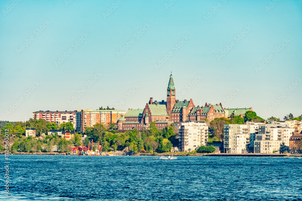 View of the cityscape and waterfront of Slussen Sodermalm island, Stockholm, Sweden. View of the cityscape and waterfront of Slussen Sodermalm island, Stockholm, Sweden.