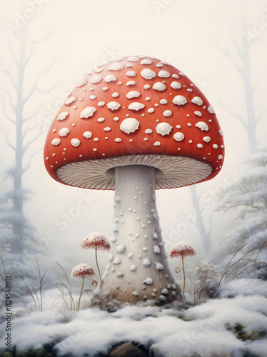 Retro-Inspired Realistic Mushroom Illustration, Generative AI photo