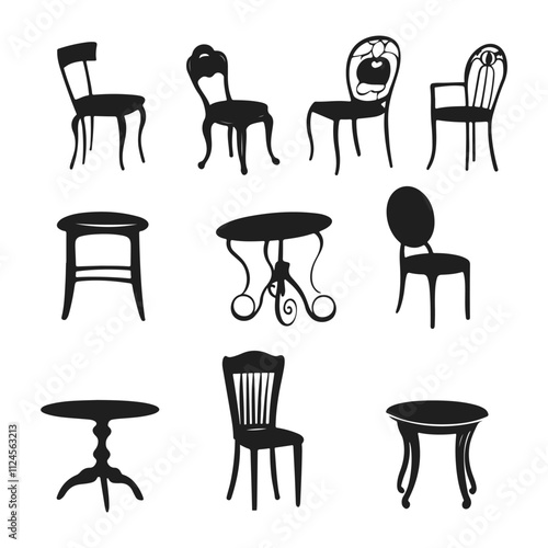 chair silhouette set vector design
