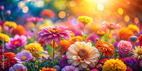 Abstract Floral Background with Colorful Flower Collage Creating a Vibrant Holiday Pattern for Celebration and Decoration