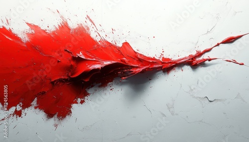 vibrant red paint splatter abstract art on textured white background photo