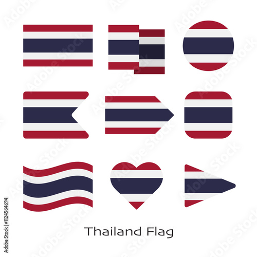 Thailand flag icon set isolated on white background. Vector Illustration.