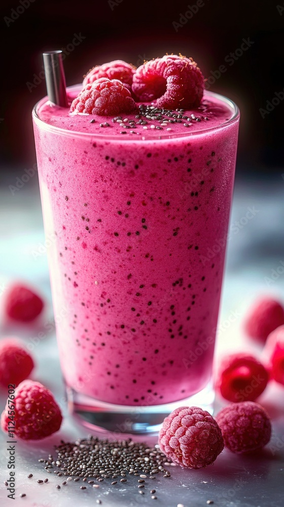 Refreshing raspberry smoothie with fresh ingredients in tall glass vibrant photography Refreshing raspberry smoothie with fresh ingredients in tall glass vibrant photography