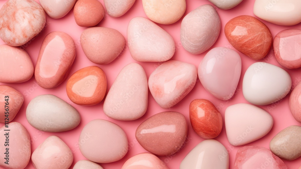 A colorful array of smooth pink stones displayed on a soft pink background, creating a soothing and aesthetically pleasing visual. A colorful array of smooth pink stones displayed on a soft pink background, creating a soothing and aesthetically pleasing visual.