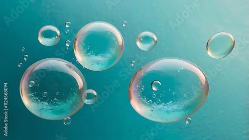 Translucent Bubbles Float in Teal Water