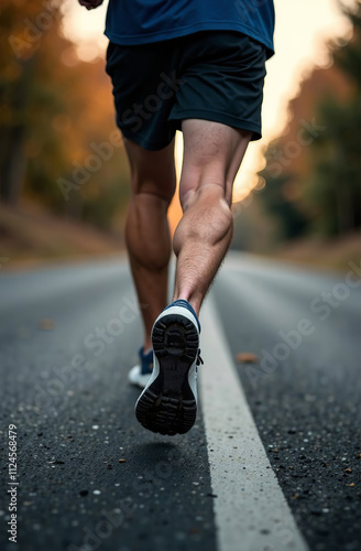 Man running in park, jogging athlete doing sports outside. AI Generative photo