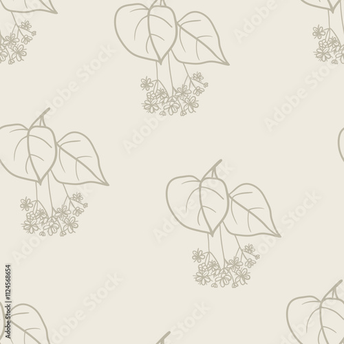 Hand drawn linden flowers seamless pattern. Simple plant design for fabric, textile, wrapping paper, gift paper