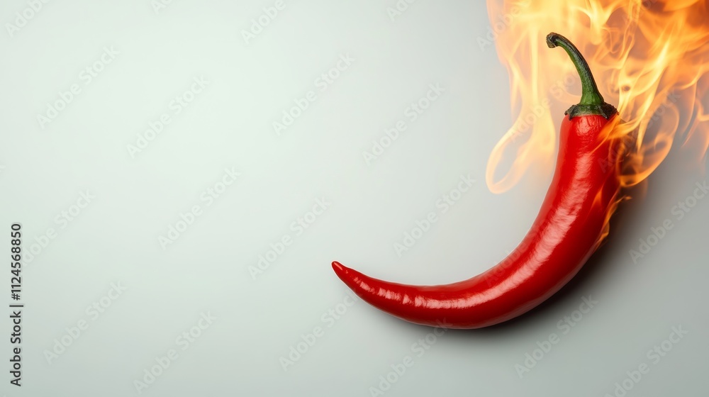 A red pepper is on fire, with the flames shooting up from the top of the pepper. Concept of danger and excitement, as the pepper is being consumed by the flames A red pepper is on fire, with the flames shooting up from the top of the pepper. Concept of danger and excitement, as the pepper is being consumed by the flames