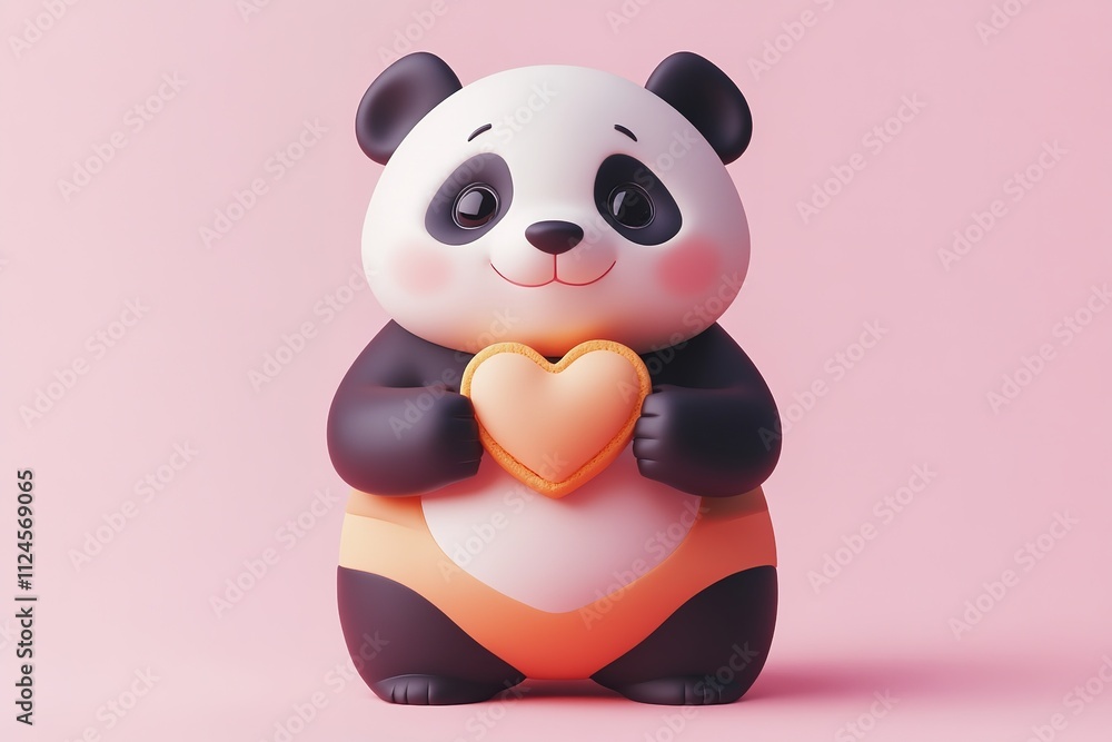 3d rendering of cartoon panda holding heart-shaped cookie soft studio lighting adorable and playful style 3d rendering of cartoon panda holding heart-shaped cookie soft studio lighting adorable and playful style