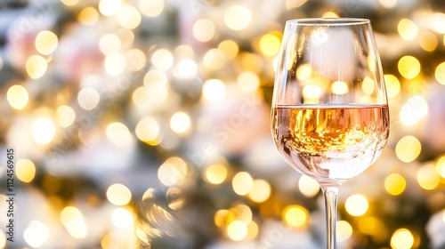 Rose Wine Glass Festive Lights Background