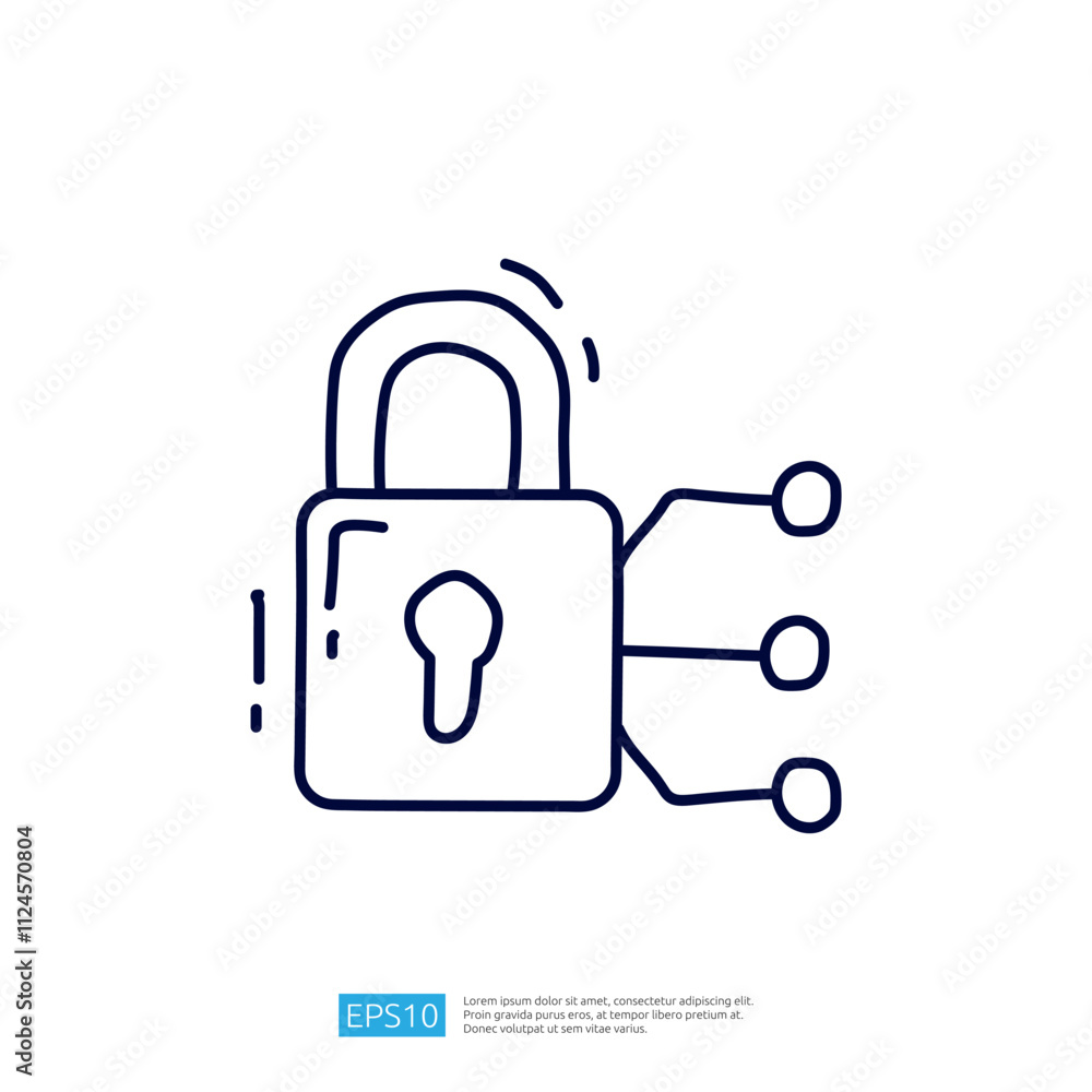 A simple line drawing of a padlock with three lines extending from it, symbolizing security and connectivity. A simple line drawing of a padlock with three lines extending from it, symbolizing security and connectivity.