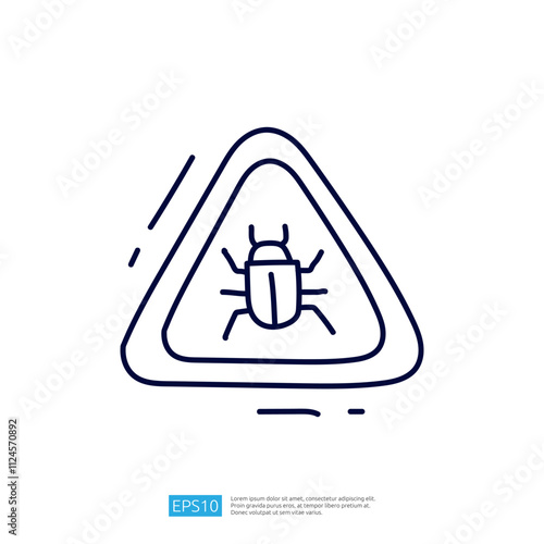 A simple line drawing of a triangular warning sign featuring a beetle, indicating a potential pest or bug issue.