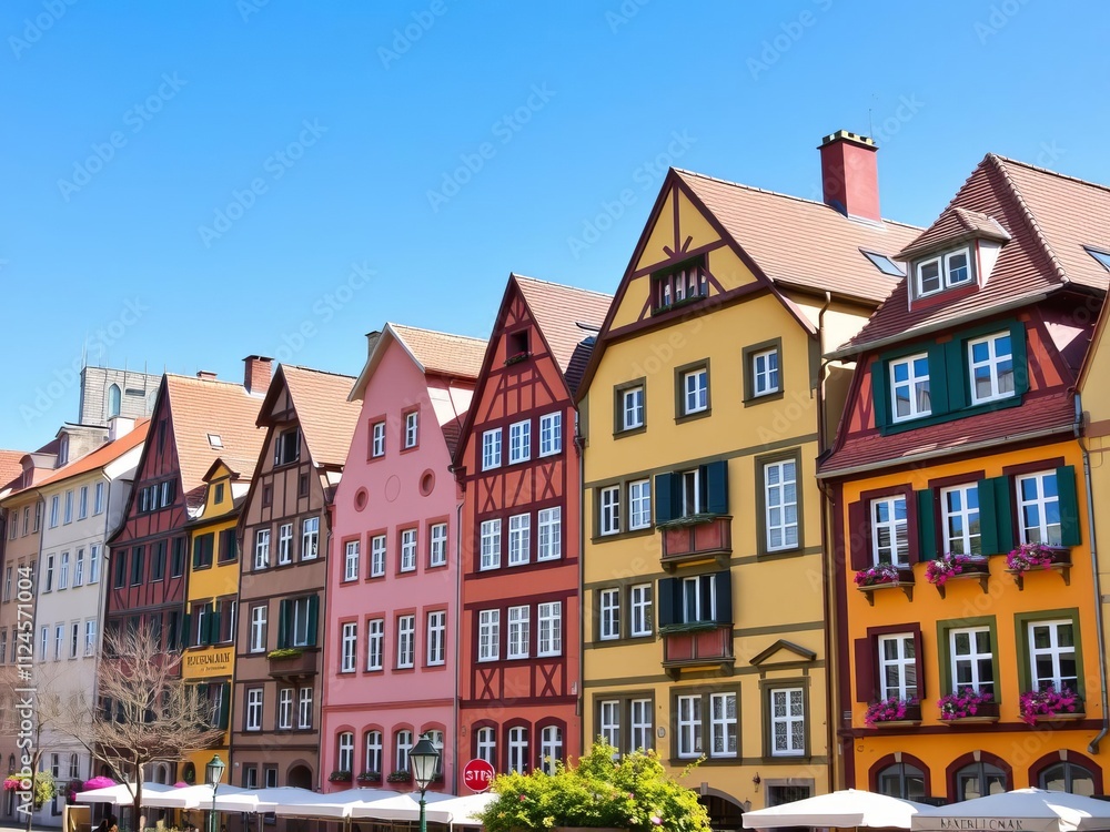 Fototapeta premium Vibrant cityscape of Ansbach on a beautiful spring day, blue sky, landmarks