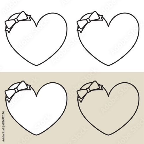 ハート型とリボンのシンプルなフレームセット　モノクロ　バレンタイン　母の日　誕生日