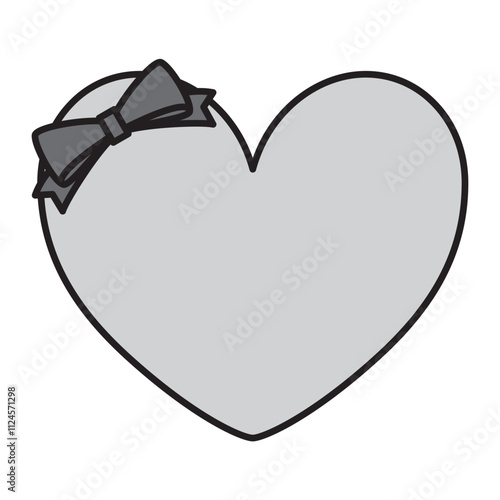 ハート型とリボンのシンプルなフレーム　モノクロ　線画　バレンタイン　母の日　誕生日