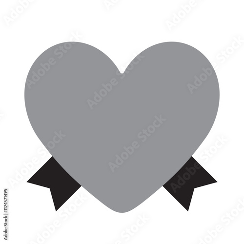 ハート型とリボンのシンプルなフレーム　モノクロ　ベタ　バレンタイン　母の日　誕生日