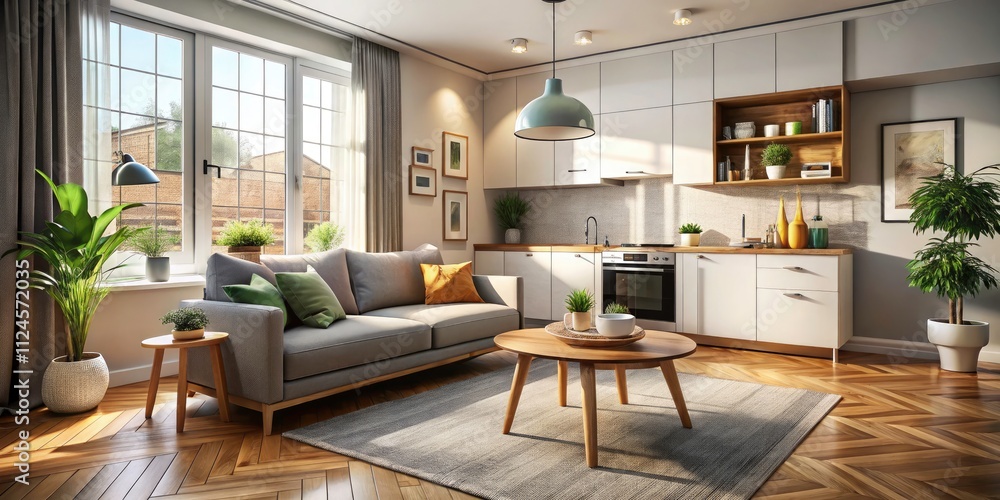 Cozy Small Apartment Interior Design: Living Room, Kitchen & Bedroom Photo Cozy Small Apartment Interior Design: Living Room, Kitchen & Bedroom Photo