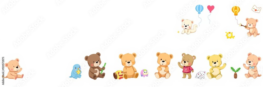 Vector illustration of a set of 6 teddy bear kids engaging in various activities, perfect for a cute teddy bear collection, vector, cute Vector illustration of a set of 6 teddy bear kids engaging in various activities, perfect for a cute teddy bear collection, vector, cute