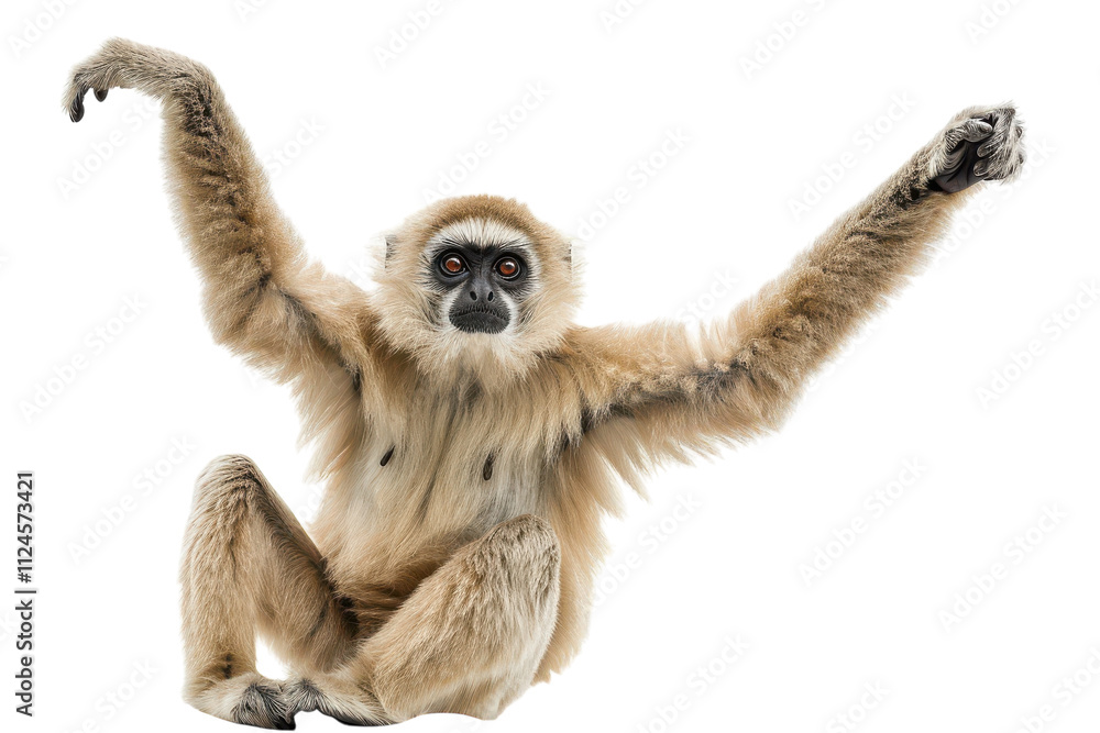 Naklejka premium A Captivating Image of a Gibbon Isolated on a White Background Perfect for Wildlife Conservation Projects