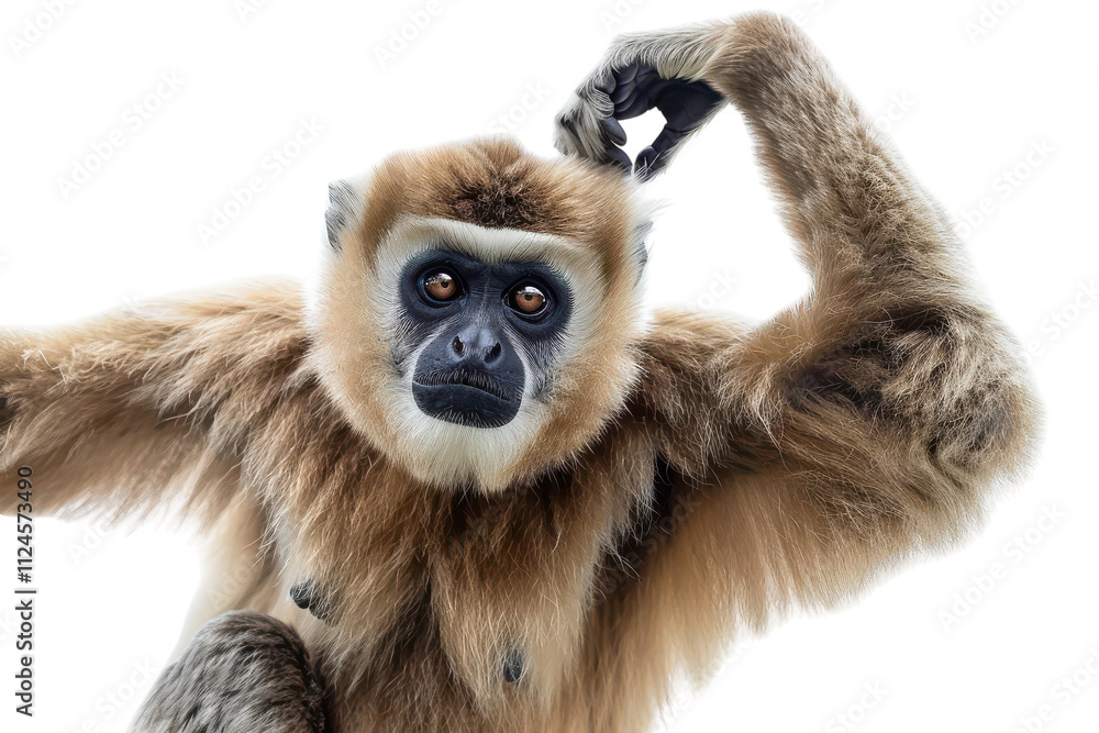 Captivating Image of a Gibbon in Isolated White Background for Educational and Marketing Purposes Captivating Image of a Gibbon in Isolated White Background for Educational and Marketing Purposes
