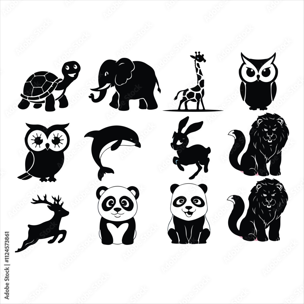 Obraz premium animal silhouette icon set. black animal icon vector illustration. animal silhouette vector isolate illustration. animal black image design illustration.