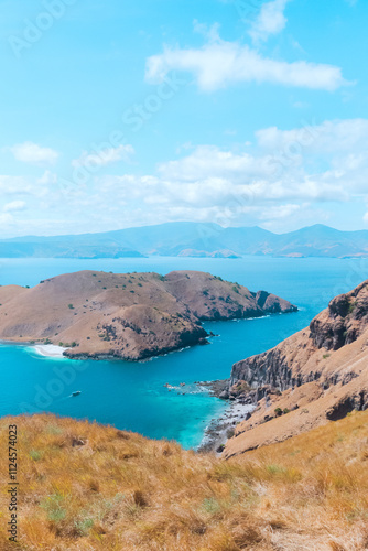 Beautiful seashore in summer sunny day blue sky background