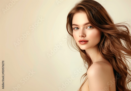 Wallpaper Mural Friendly fashion model woman with long healthy shiny silky brown hair, studio portrait Torontodigital.ca