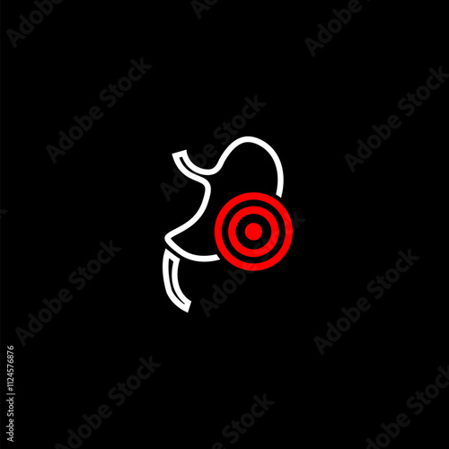 Treatment stomach. Abdominal pain  icon isolated on black .