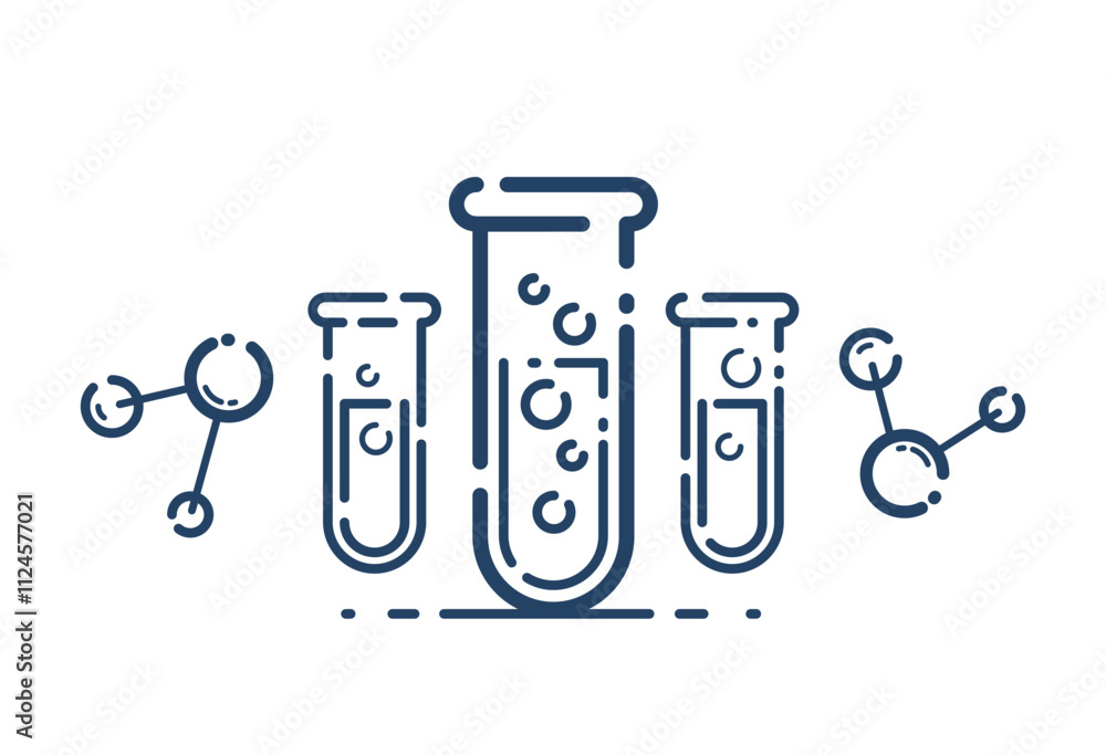Test tube and molecule connection vector simple linear icon, science chemistry and medicine analysis line art symbol, laboratory research. Test tube and molecule connection vector simple linear icon, science chemistry and medicine analysis line art symbol, laboratory research.