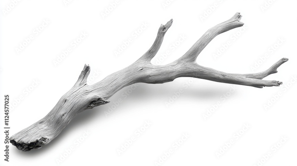Fototapeta premium Natural White Driftwood Branch Isolated on a White Background