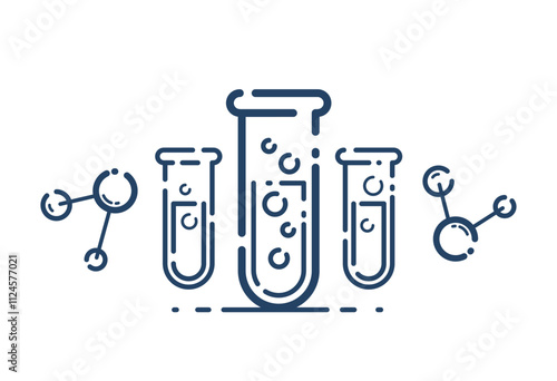 Test tube and molecule connection vector simple linear icon, science chemistry and medicine analysis line art symbol, laboratory research.
