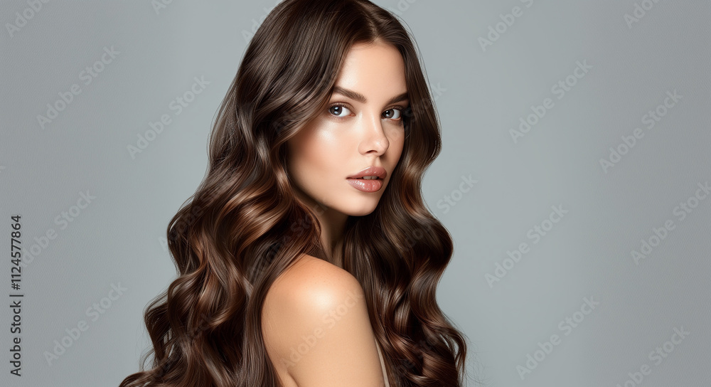 Beauty fashion portrait of glamour woman with beautiful make-up and curly long hair. Hair care, cosmetic, style and elegance concept Beauty fashion portrait of glamour woman with beautiful make-up and curly long hair. Hair care, cosmetic, style and elegance concept