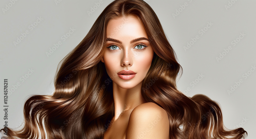 Glance woman. Female model with beautiful make-up and shine long hair. Hair care, cosmetic, style and elegance concept Glance woman. Female model with beautiful make-up and shine long hair. Hair care, cosmetic, style and elegance concept