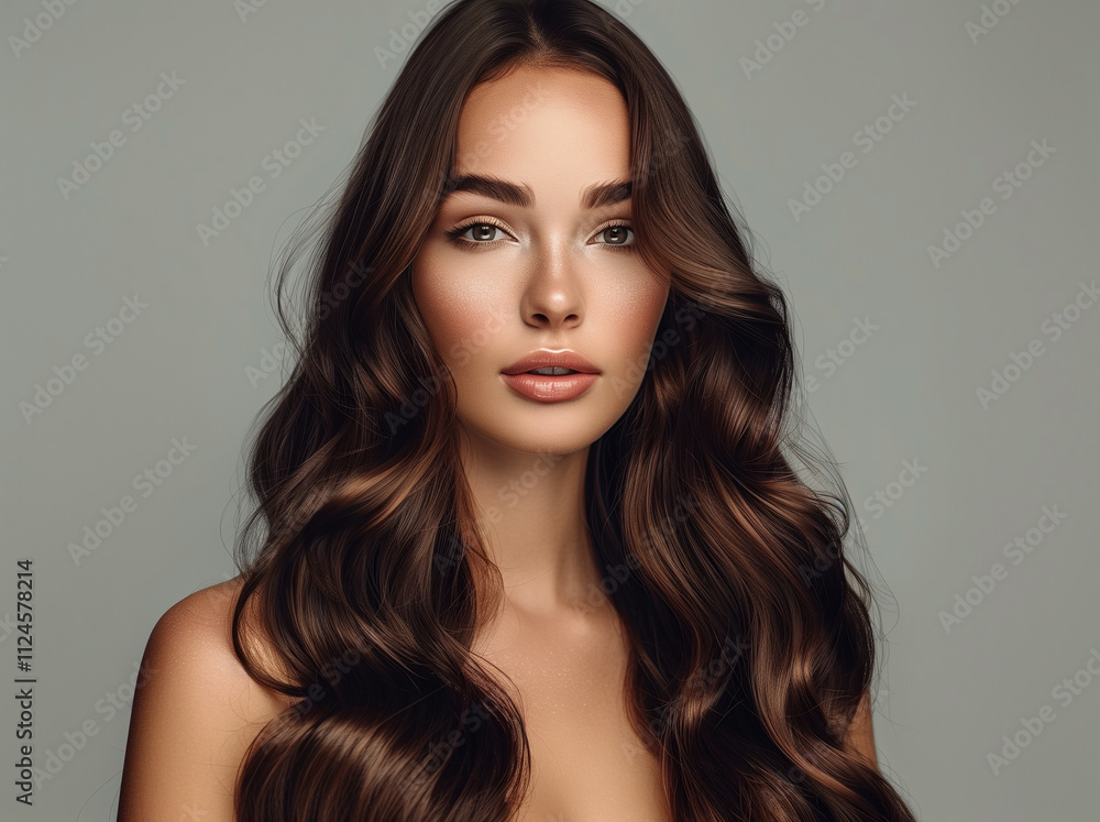Elegant young glam lady with healthy wavy hairstyle. Beautiful woman portrait. Elegant young glam lady with healthy wavy hairstyle. Beautiful woman portrait.