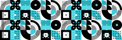 Seamless vector abstract background in blue color, geometric seamless pattern, tiling endless wallpaper with geometrical shapes structure.