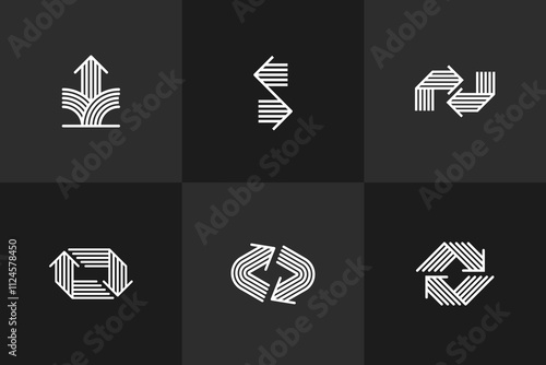 Arrow vector original logos set isolated, pictogram symbol of double arrows dynamic signs collection, linear icons concept.
