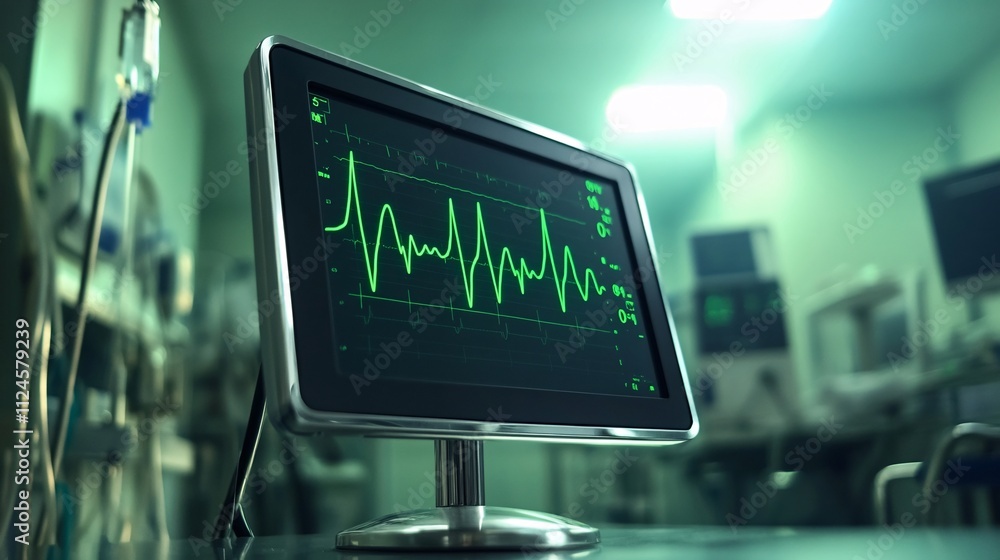 Sleek hospital monitor displaying patient vitals Sleek hospital monitor displaying patient vitals