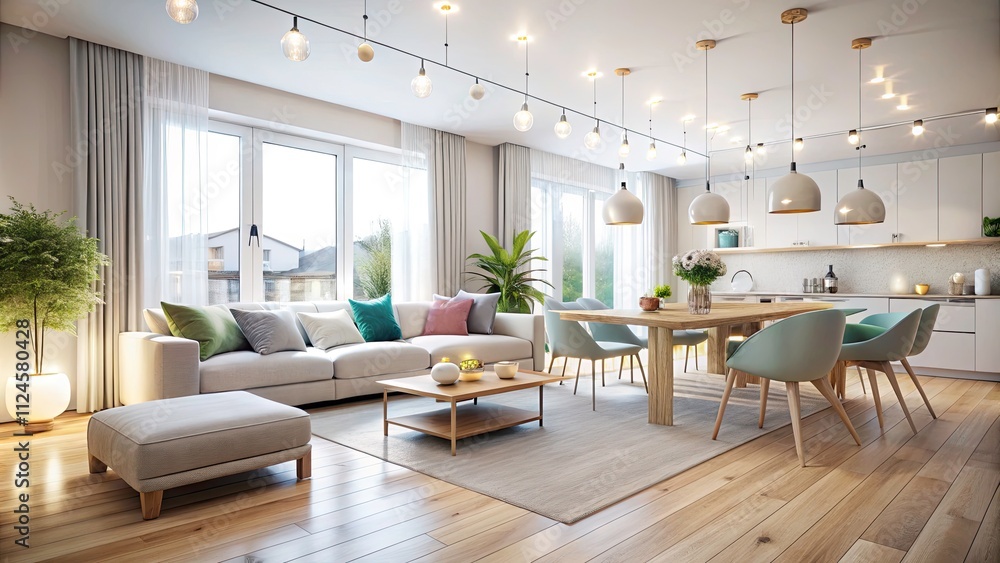 Fototapeta premium Long Exposure Minimalist Living Room Pastel Interior Design Photography