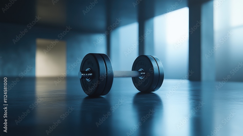 A sleek dumbbell rests on a polished surface, illuminated by soft lighting, creating a modern fitness atmosphere. A sleek dumbbell rests on a polished surface, illuminated by soft lighting, creating a modern fitness atmosphere.