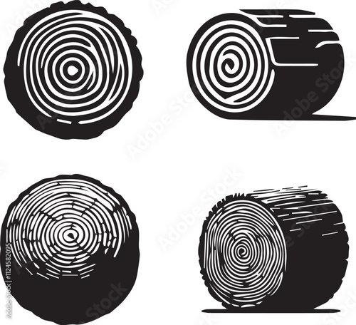 Silhouette of Tree Logs with Detailed Growth Rings