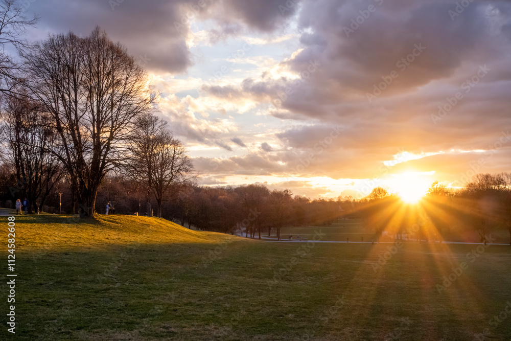 Sunset in Westpark, Munich, Germany during spring with nobody around Sunset in Westpark, Munich, Germany during spring with nobody around