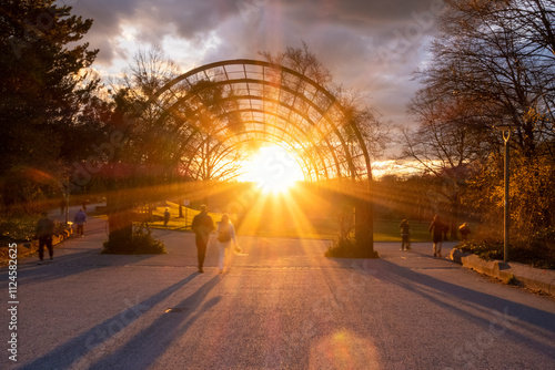 Sunset view in Westpark, Munich during spring with nobody present photo