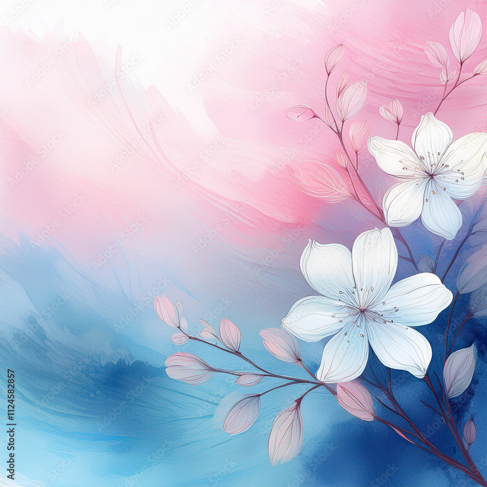 Obraz premium A romantic watercolor design featuring soft pastels and flowers, perfect for invitations and elegant branding.