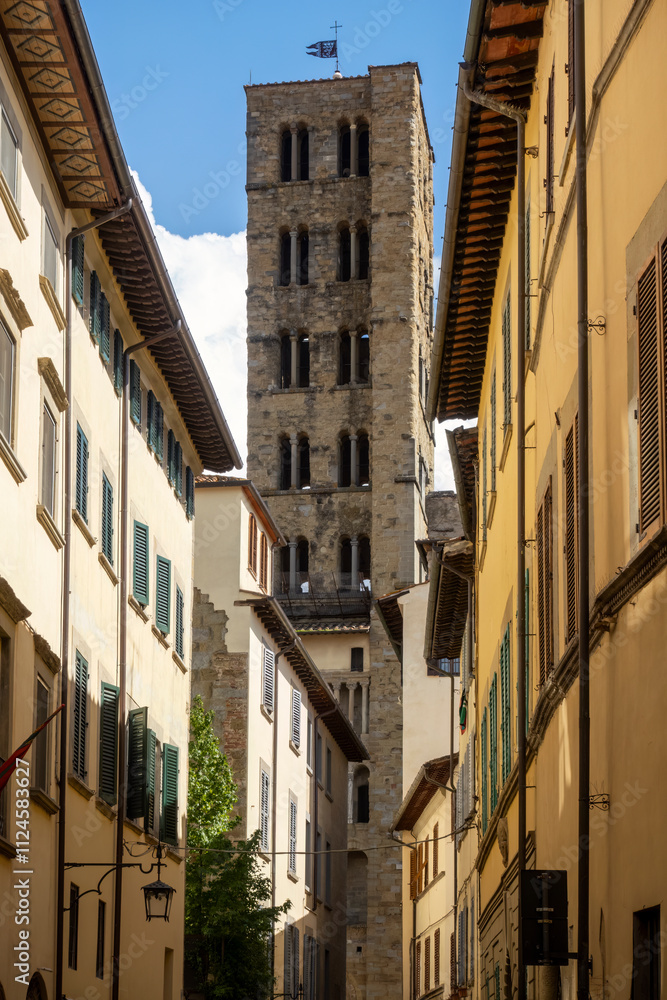 Bell tower of Santa Maria Della Pieve in Arezzo, Tuscany, Italy Bell tower of Santa Maria Della Pieve in Arezzo, Tuscany, Italy