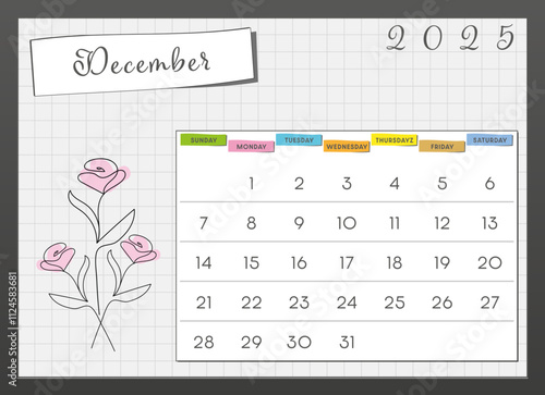 A calendar with the date 2025 December month